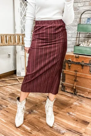 Pleated Velvet Midi Skirt