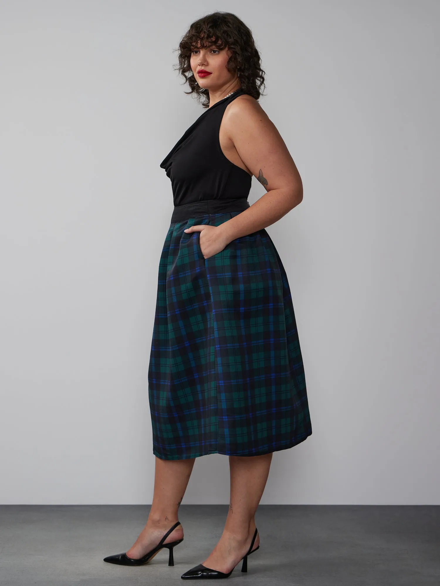 Plus Tartan Midi Skirt