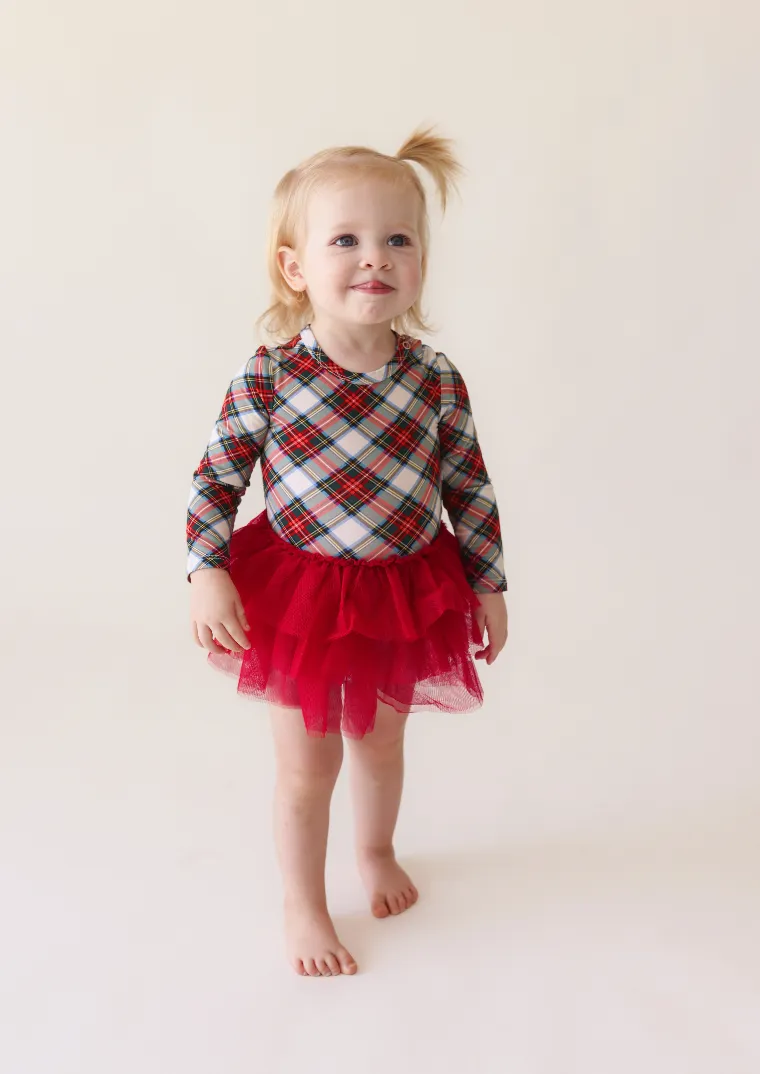 Posh Peanut Long Sleeve Girls Tulle Skirt Bodysuit Dress in Marqui
