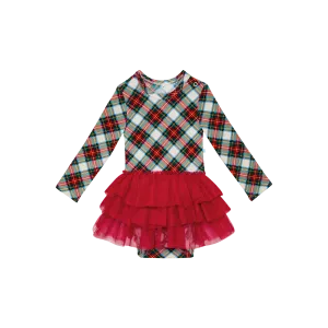 Posh Peanut Long Sleeve Girls Tulle Skirt Bodysuit Dress in Marqui