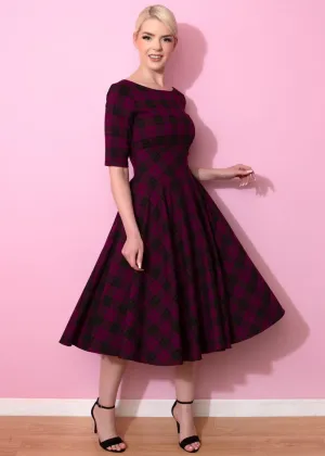 Pretty Dress Company Hepburn Tartan 50's Swing Jurk Berry