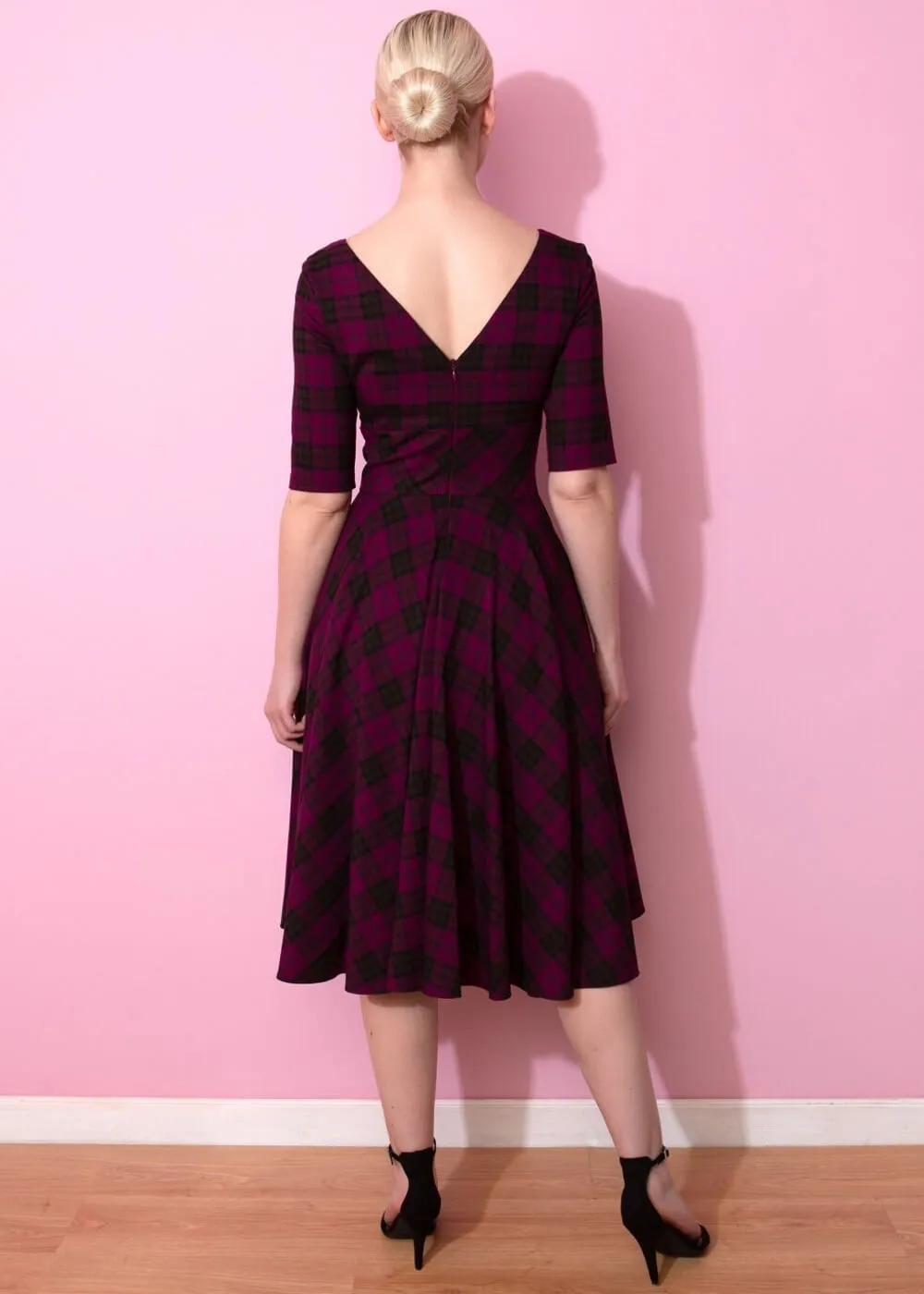 Pretty Dress Company Hepburn Tartan 50's Swing Jurk Berry