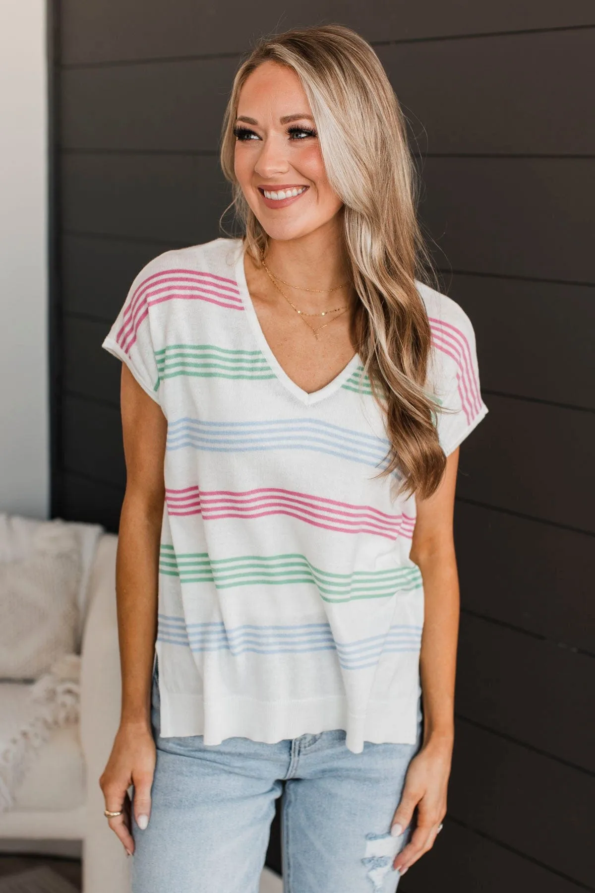 Pure Excellence Striped Knit Top- Ivory