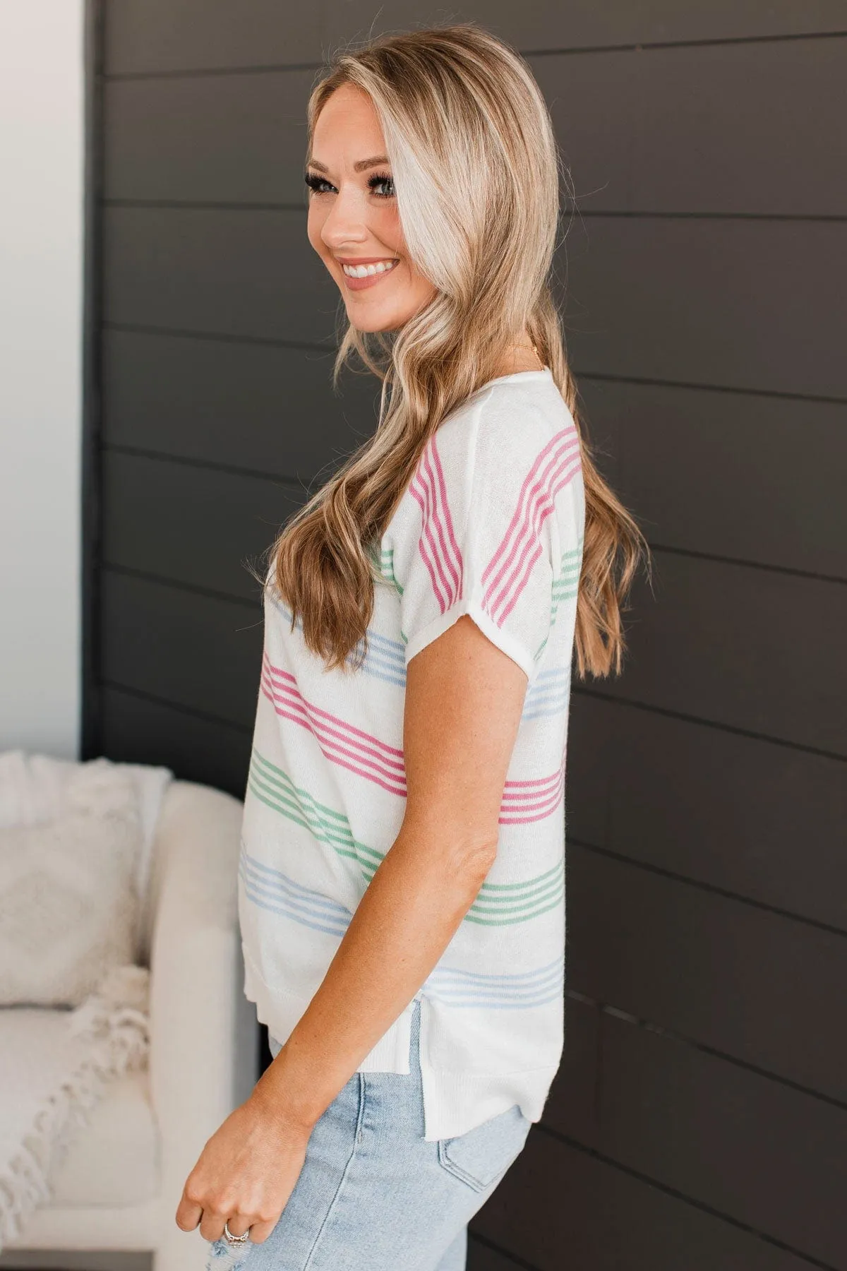 Pure Excellence Striped Knit Top- Ivory