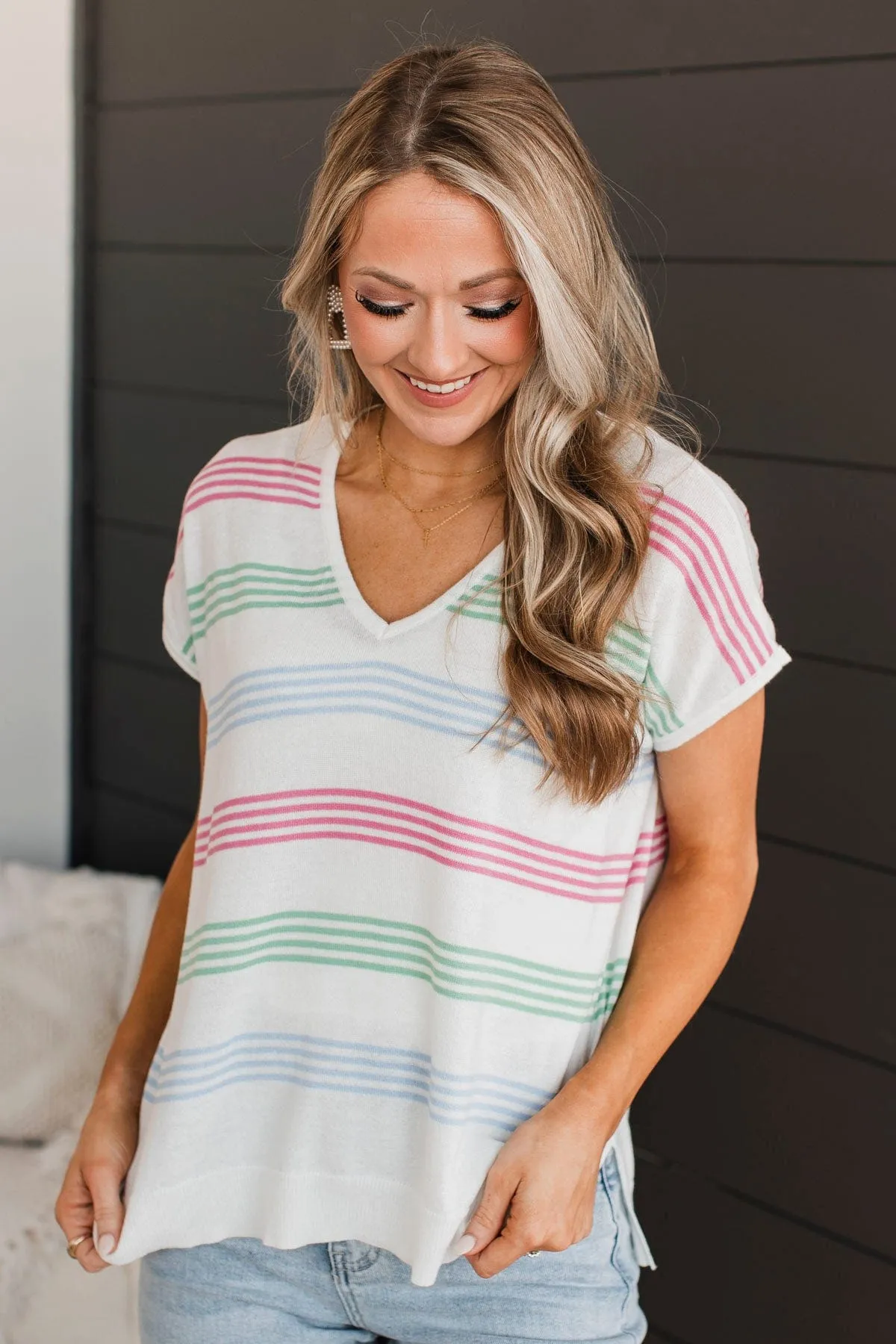 Pure Excellence Striped Knit Top- Ivory