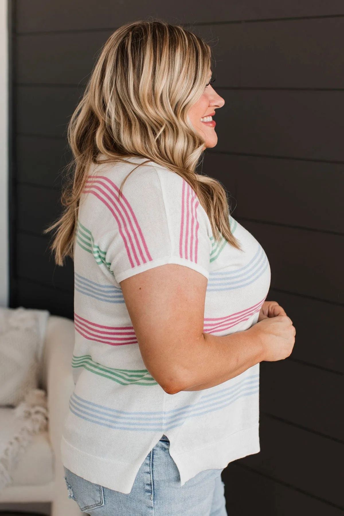 Pure Excellence Striped Knit Top- Ivory