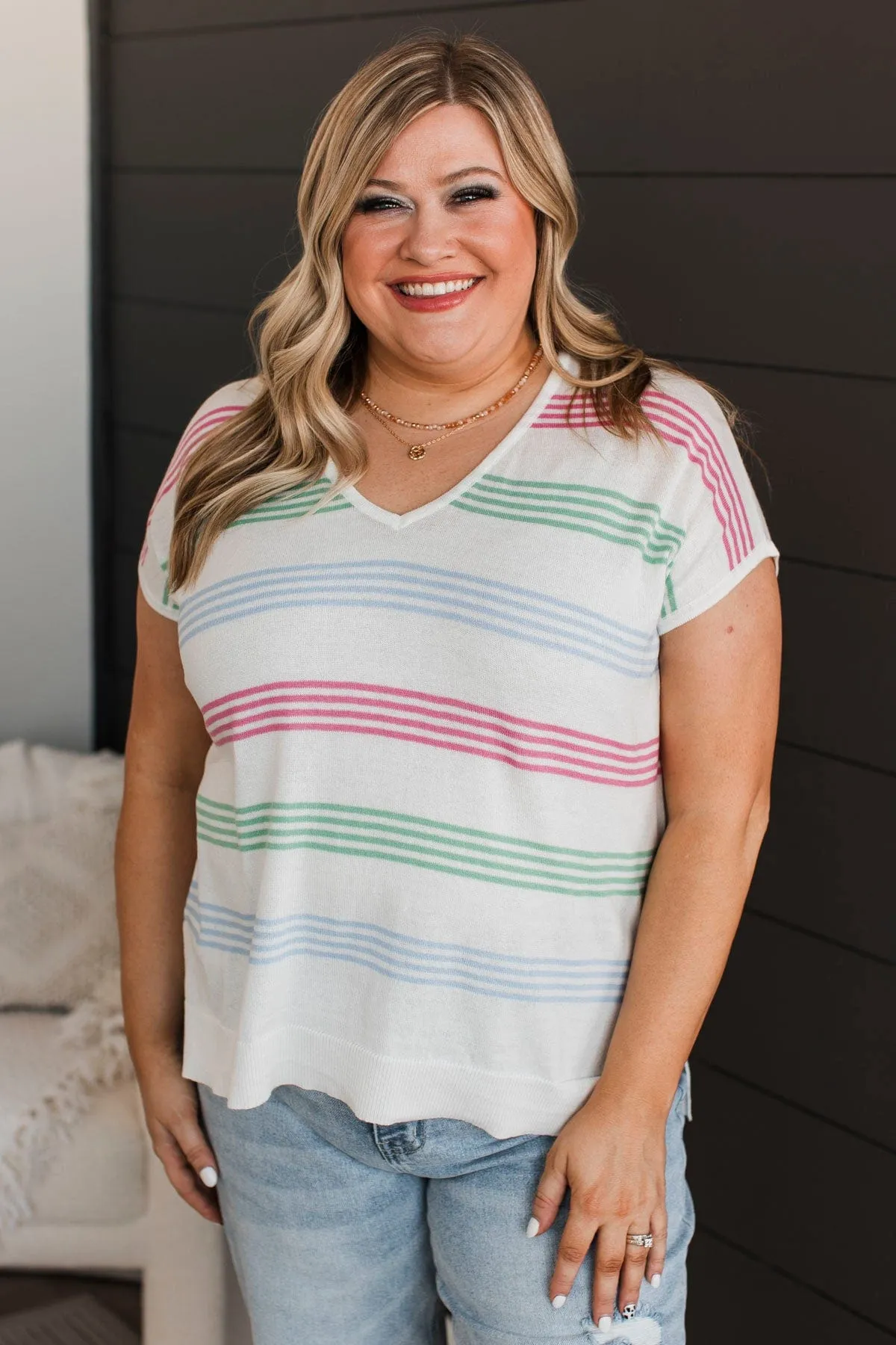 Pure Excellence Striped Knit Top- Ivory
