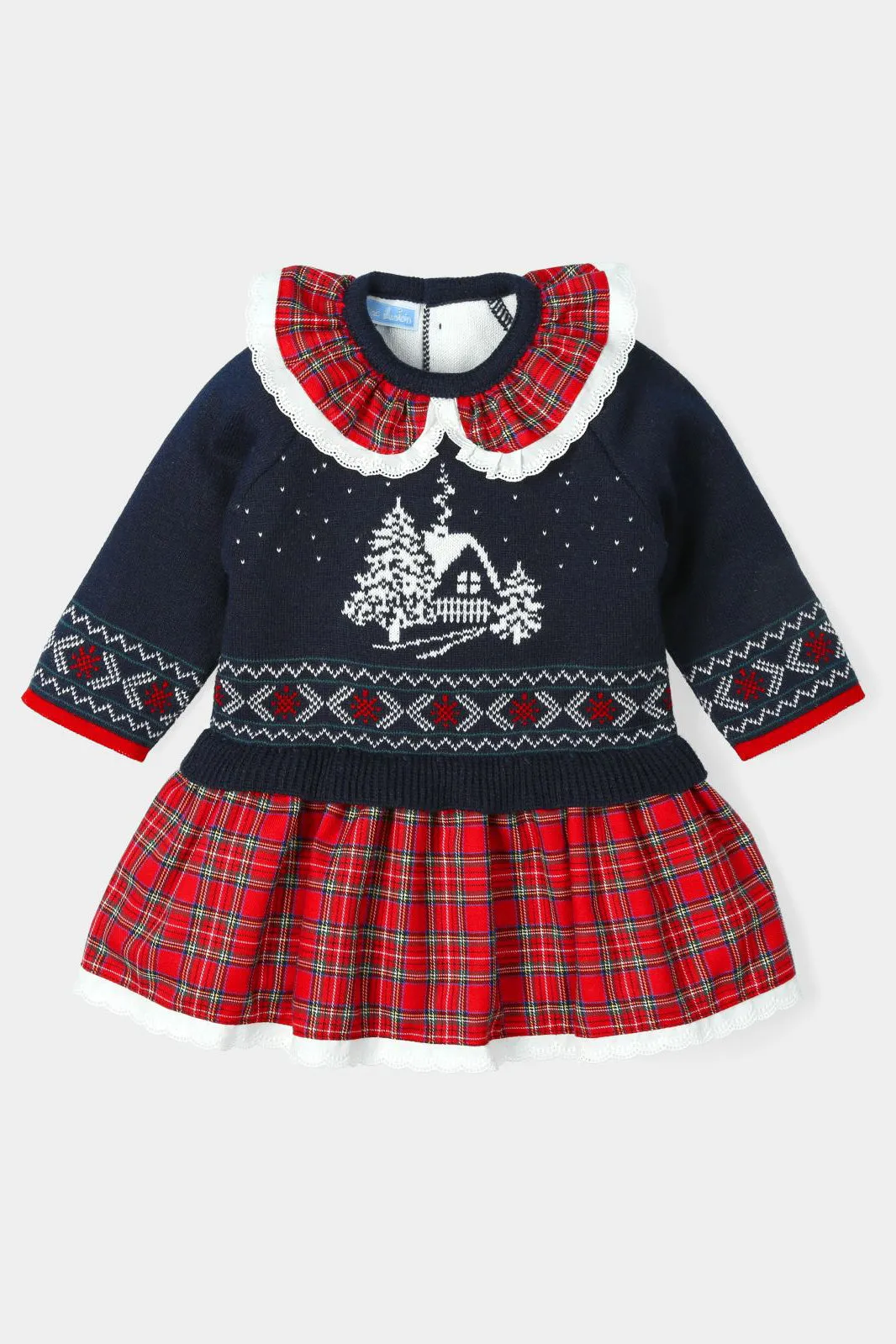 "Adeline" Navy & Red Knit Tartan Dress