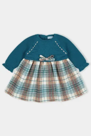 "Thelma" Deep Teal Half Knit Tartan Dress