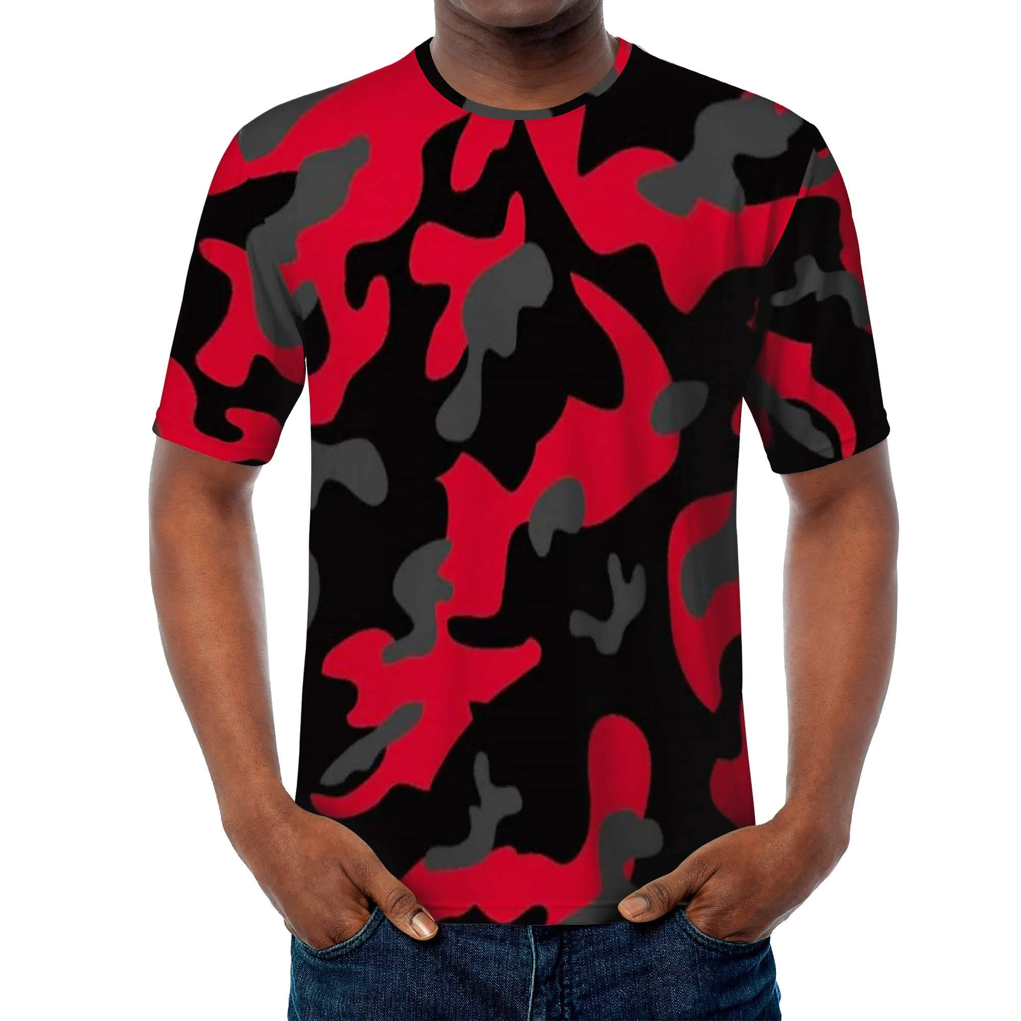 Red Black Grey Camo Men's/Unisex  All Over Print T-Shirt