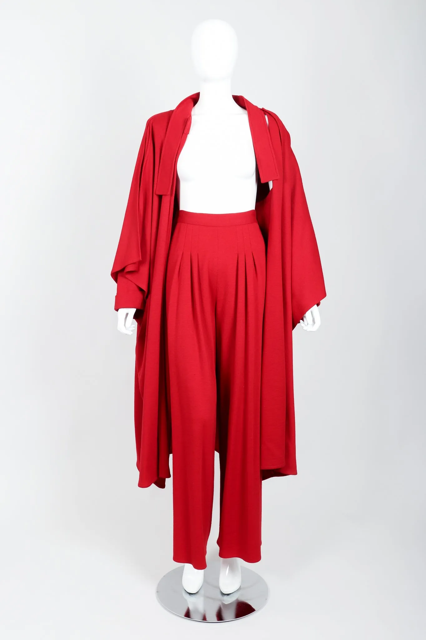Red Knit Cape Coat & Pant Set