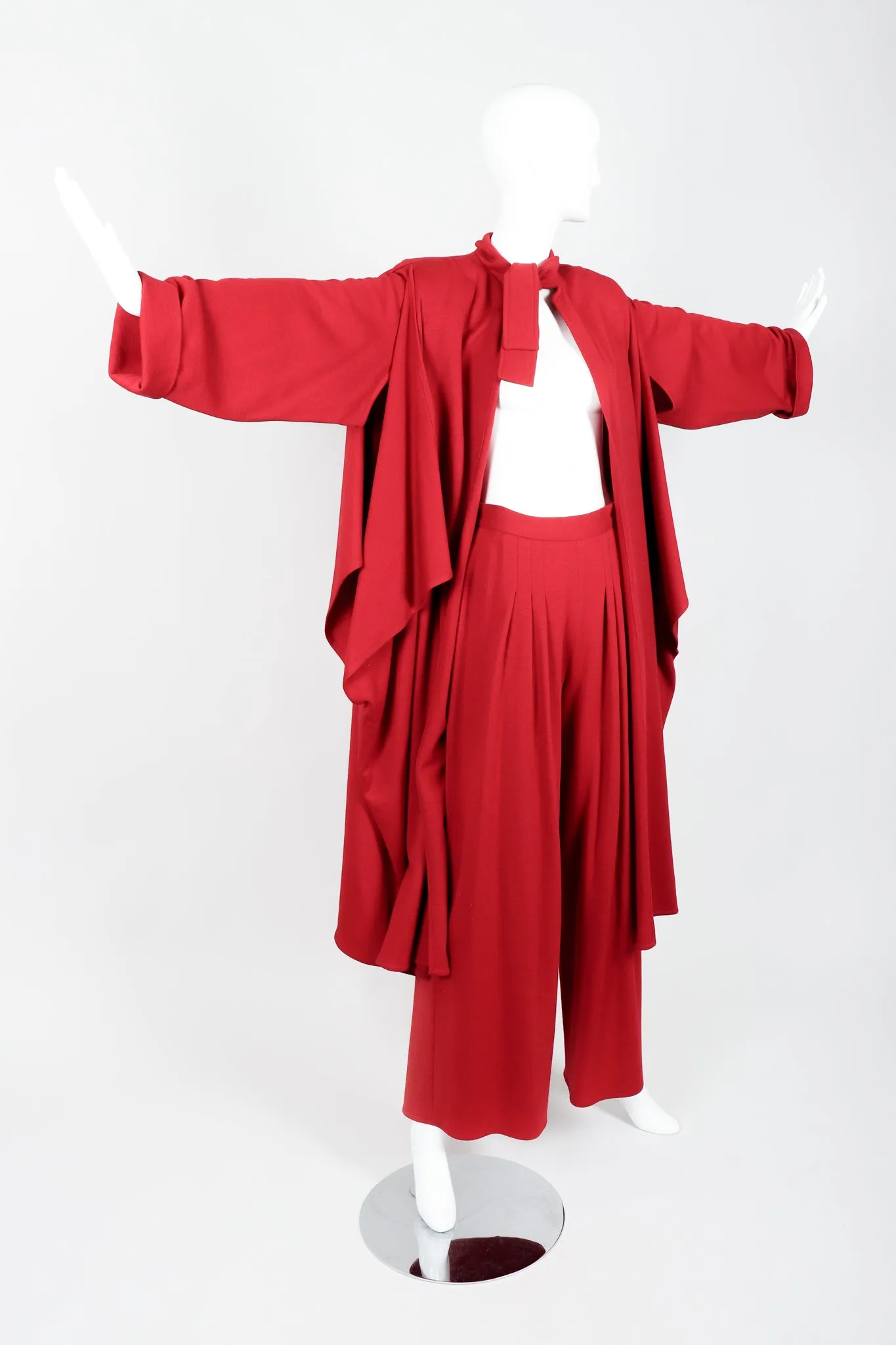 Red Knit Cape Coat & Pant Set