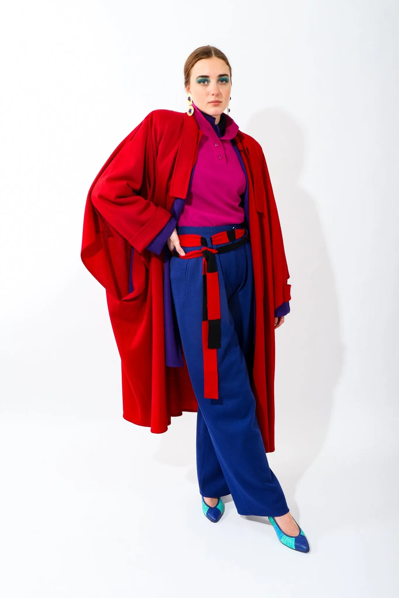 Red Knit Cape Coat & Pant Set