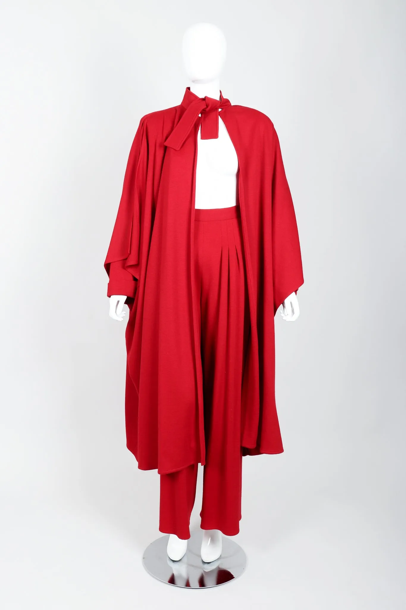 Red Knit Cape Coat & Pant Set