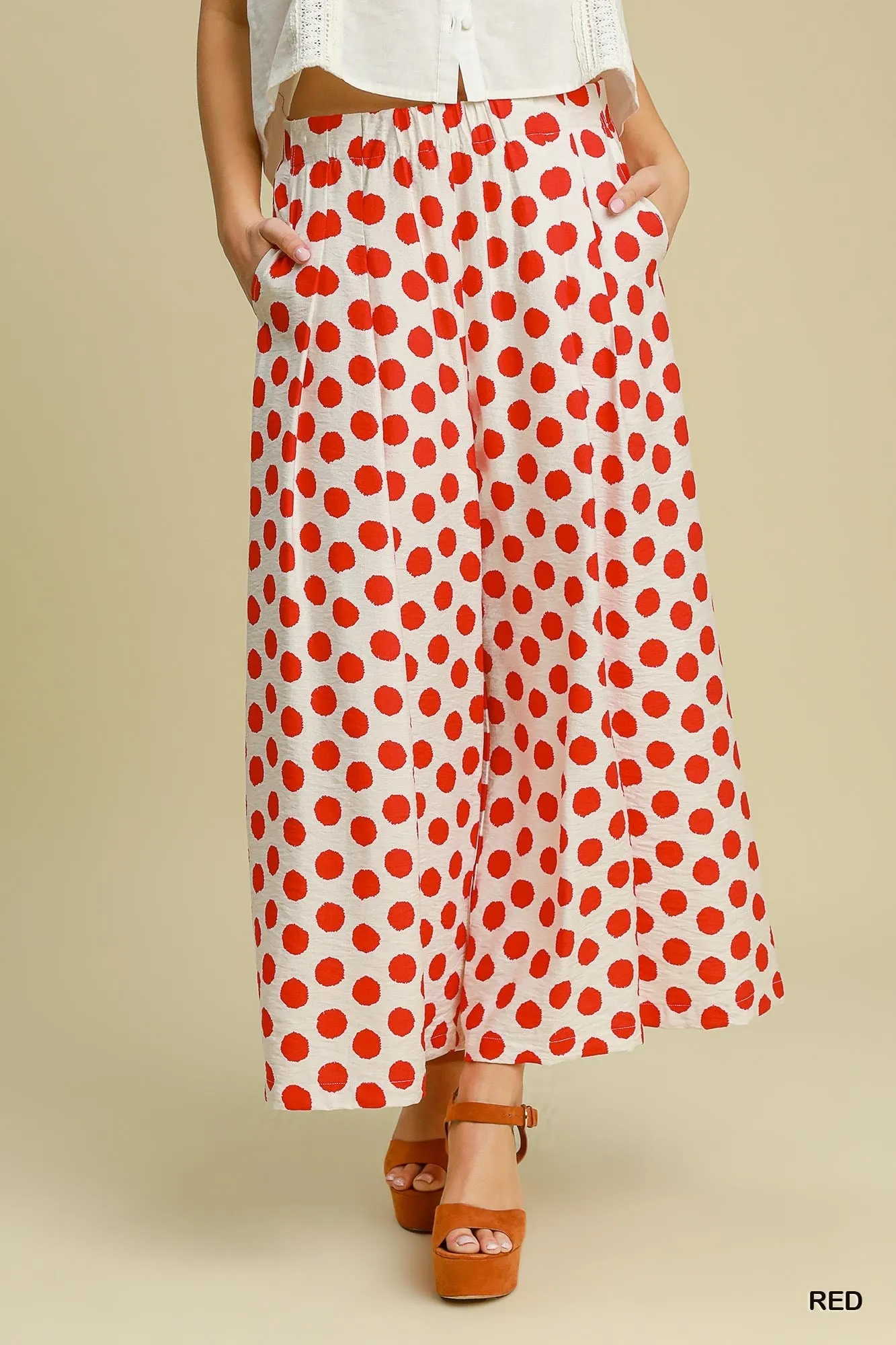 Red Polka Dot Wide Leg Flowy Pant