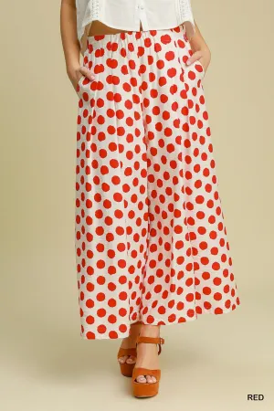 Red Polka Dot Wide Leg Flowy Pant