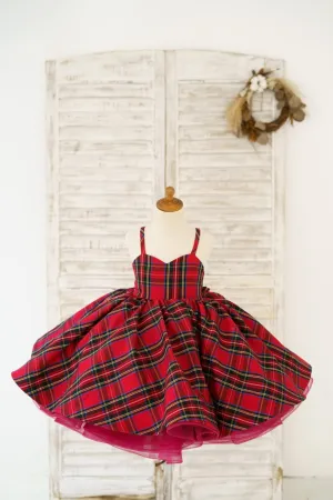 Red Tartan Straps Sweetheart Wedding Flower Girl Dress Christmas Gown