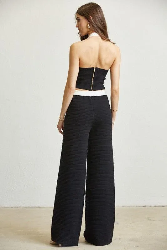 RIBBED CHANEL INSPIRED KNIT GOLD BUTTON TOP PANT 2-PC SET