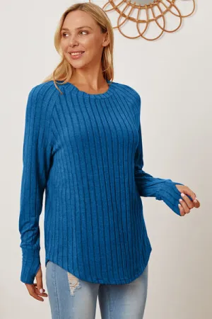 Ribbed Thumbhole Sleeve T-Shirt Small -3XL