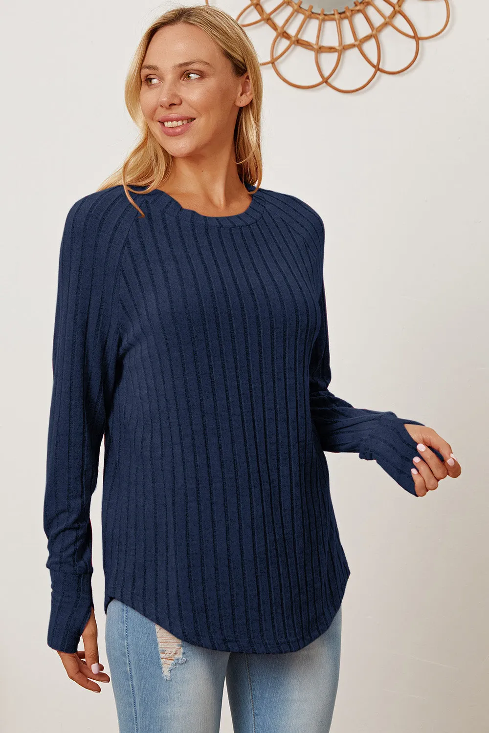 Ribbed Thumbhole Sleeve T-Shirt Small -3XL