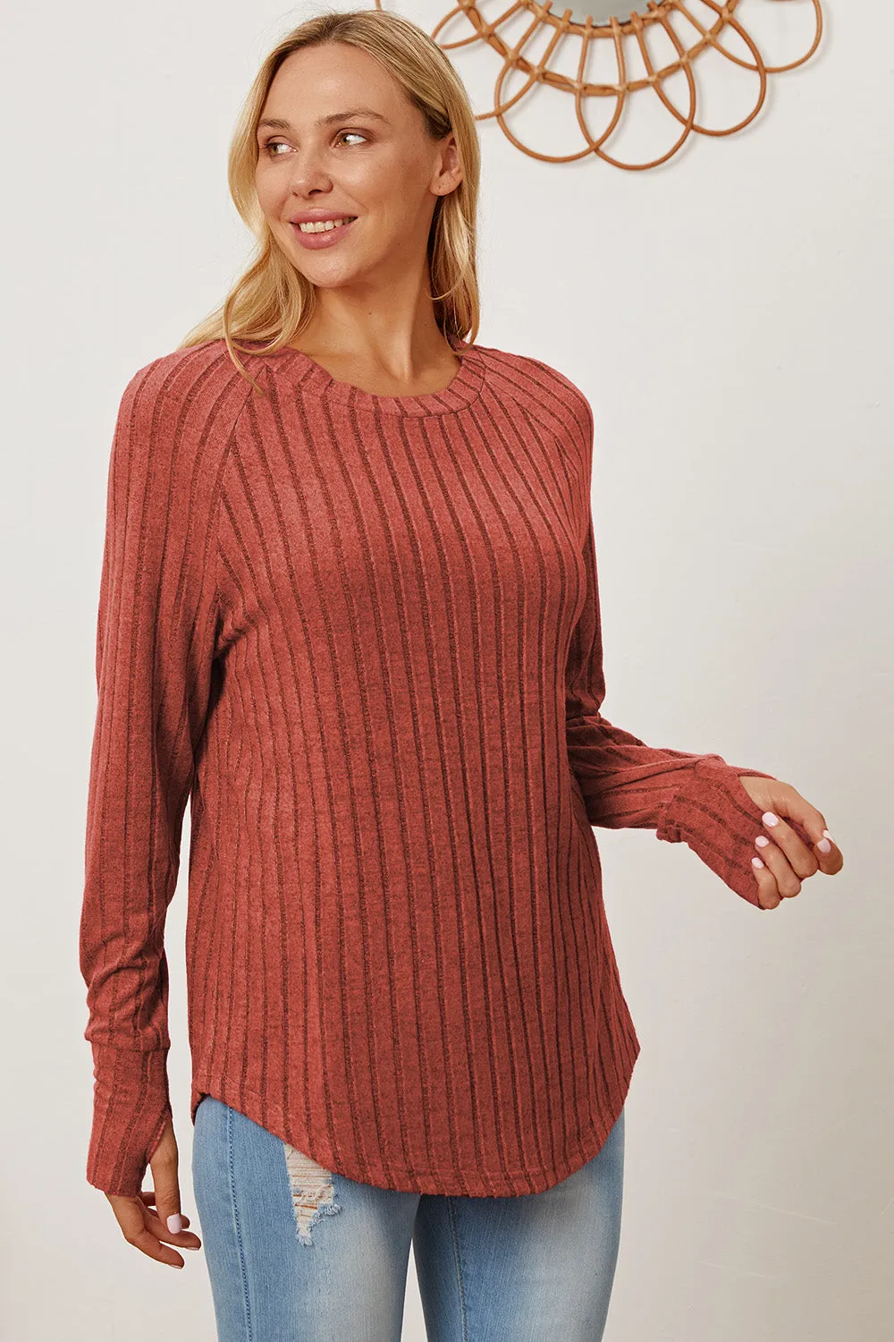 Ribbed Thumbhole Sleeve T-Shirt Small -3XL