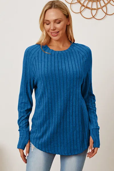 Ribbed Thumbhole Sleeve T-Shirt Small -3XL
