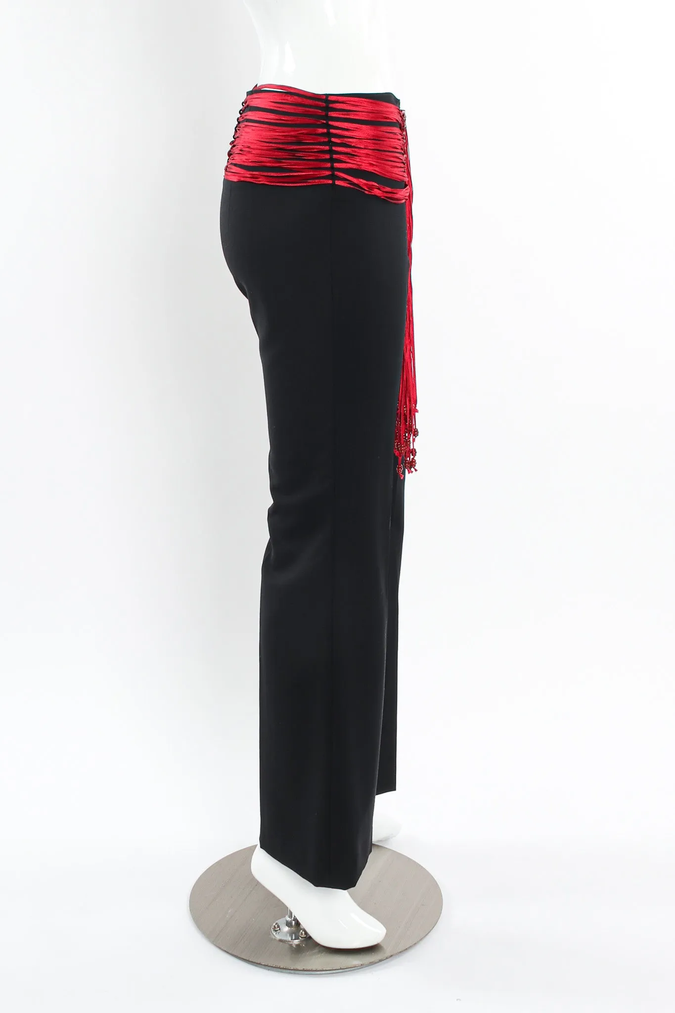 Ribbon Beaded Buckle Wool Pant