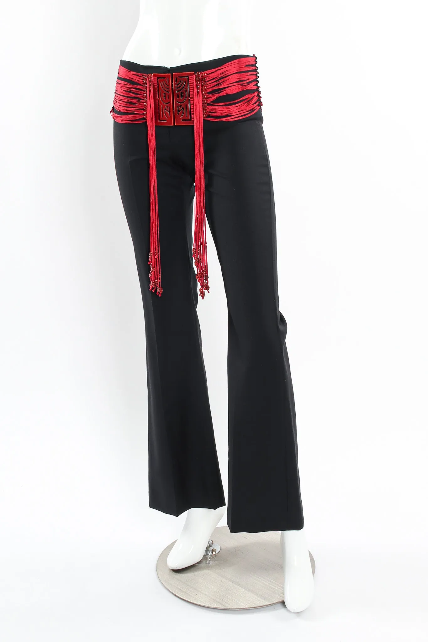 Ribbon Beaded Buckle Wool Pant