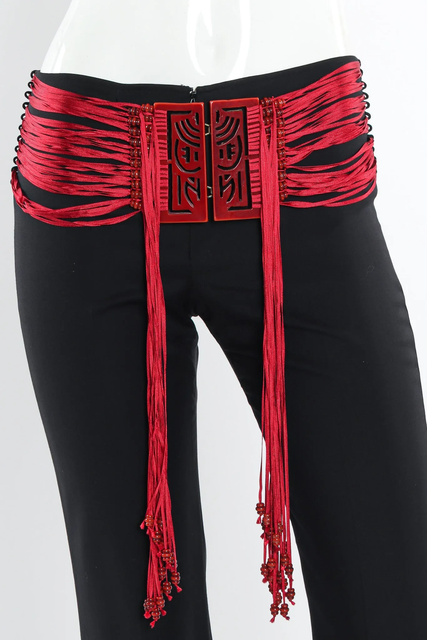 Ribbon Beaded Buckle Wool Pant