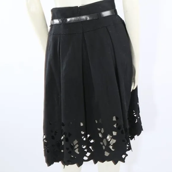 ROBERT RODRIGUEZ Black Cut Out Belted Midi Skirt