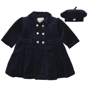 Rosanna Navy Velour Girls Coat & Hat Set