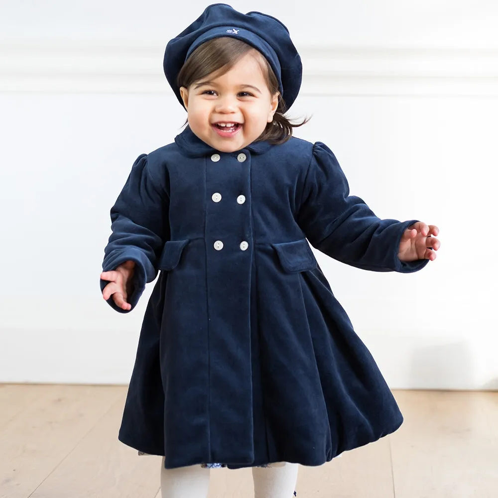 Rosanna Navy Velour Girls Coat & Hat Set