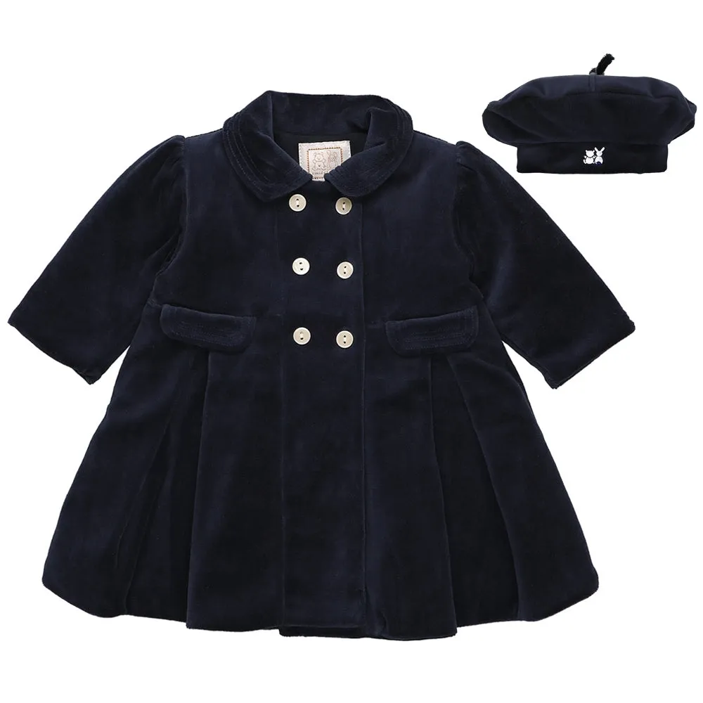 Rosanna Navy Velour Girls Coat & Hat Set