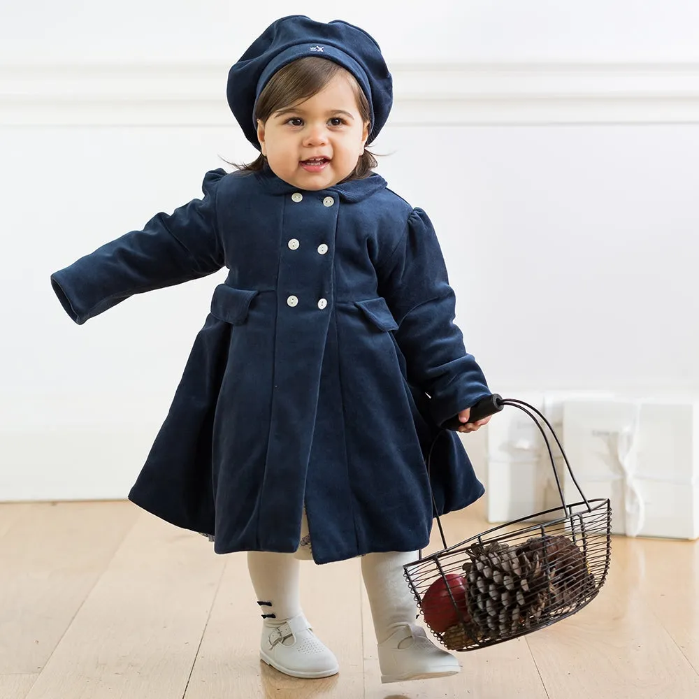 Rosanna Navy Velour Girls Coat & Hat Set