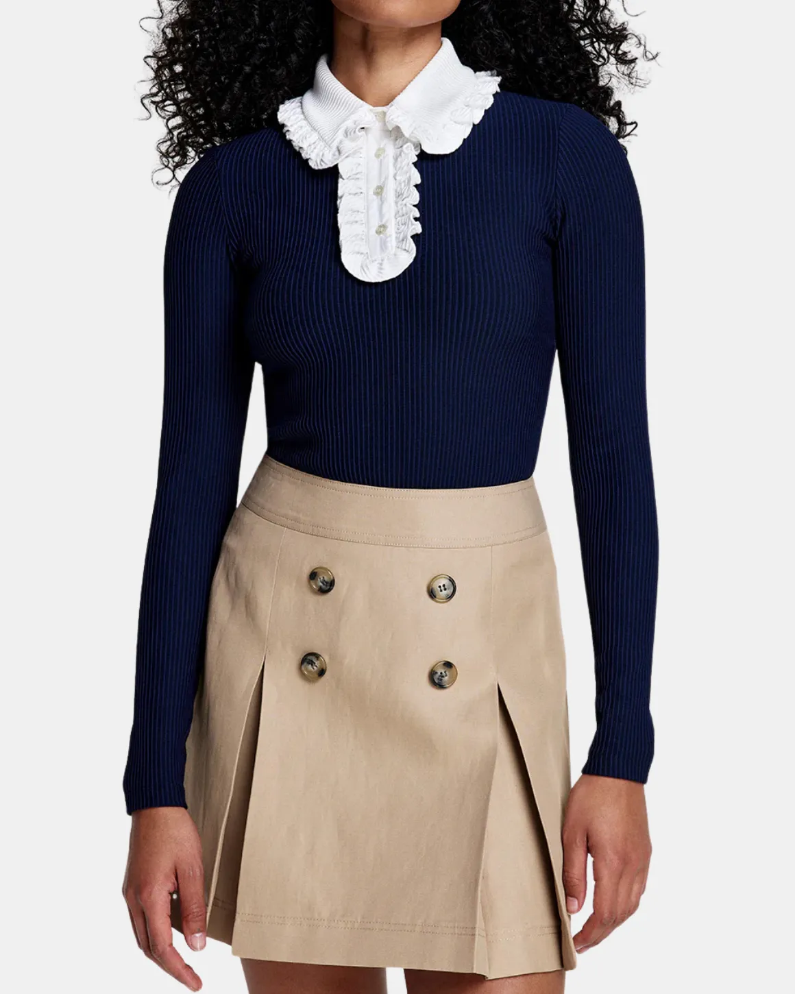 Ruffle Polo Knit Top