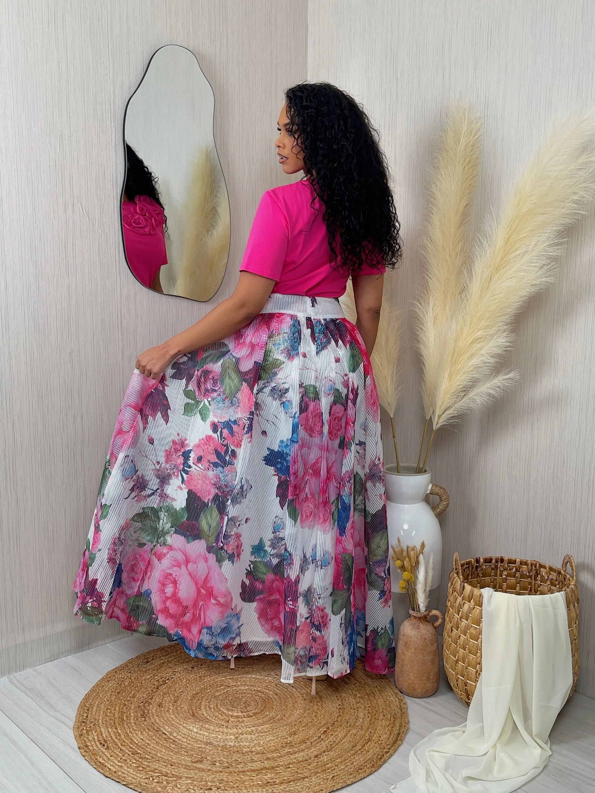 S25029P - FLORAL PLEATED LONG SKIRT