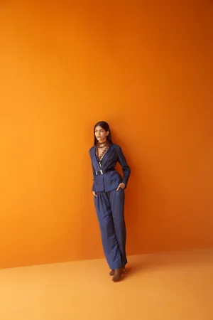 Sakshi Khetterpal  I  Pant-Suit Set Pant  Blazer  Bralette With Belt = 3Pcs Blueberry SK-046 A/W2024 Seasons