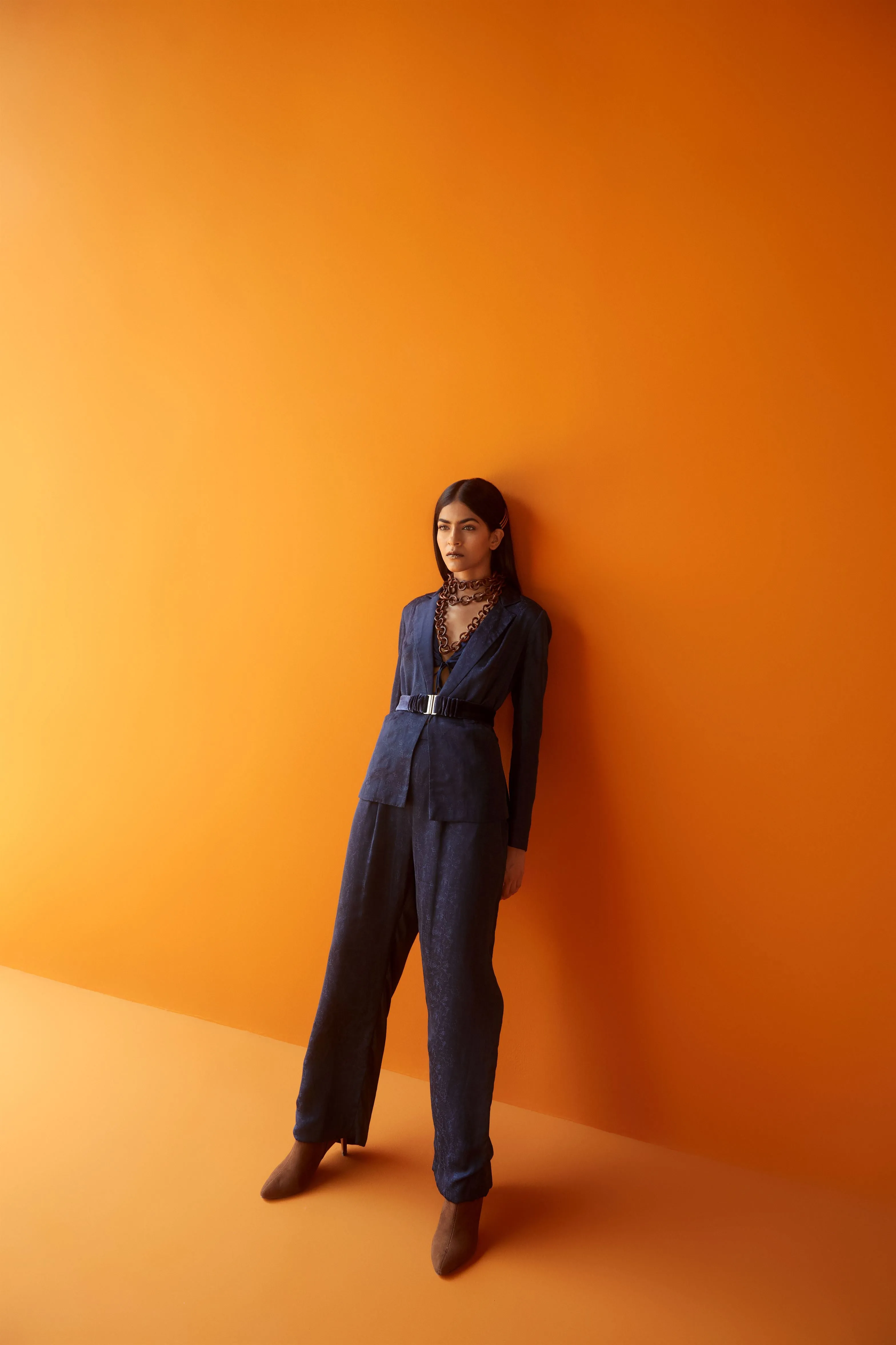 Sakshi Khetterpal  I  Pant-Suit Set Pant  Blazer  Bralette With Belt = 3Pcs Blueberry SK-046 A/W2024 Seasons