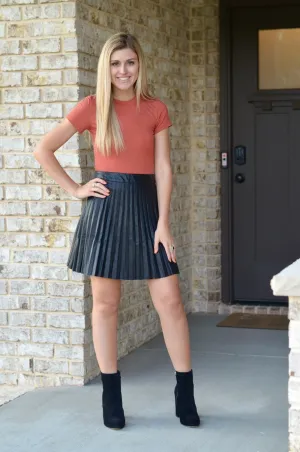 Sammie Leather Pleated Mini Skirt - Black