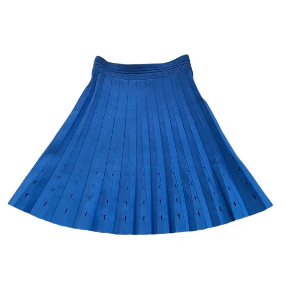SANDRO Izzy Pleated A-line Skirt Eyelet Detail Lasercut French Blue Size Small