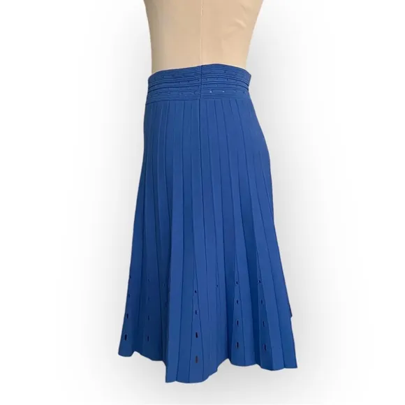 SANDRO Izzy Pleated A-line Skirt Eyelet Detail Lasercut French Blue Size Small