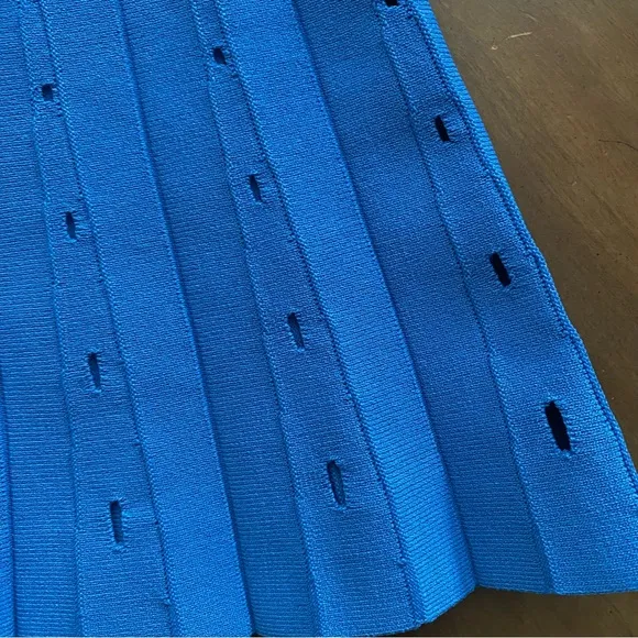 SANDRO Izzy Pleated A-line Skirt Eyelet Detail Lasercut French Blue Size Small