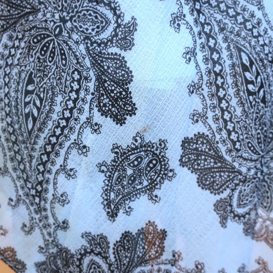 Sandro Sleeveless Maxi Dress Beathe Blue Paisley Print Pleated Crepe Size 40