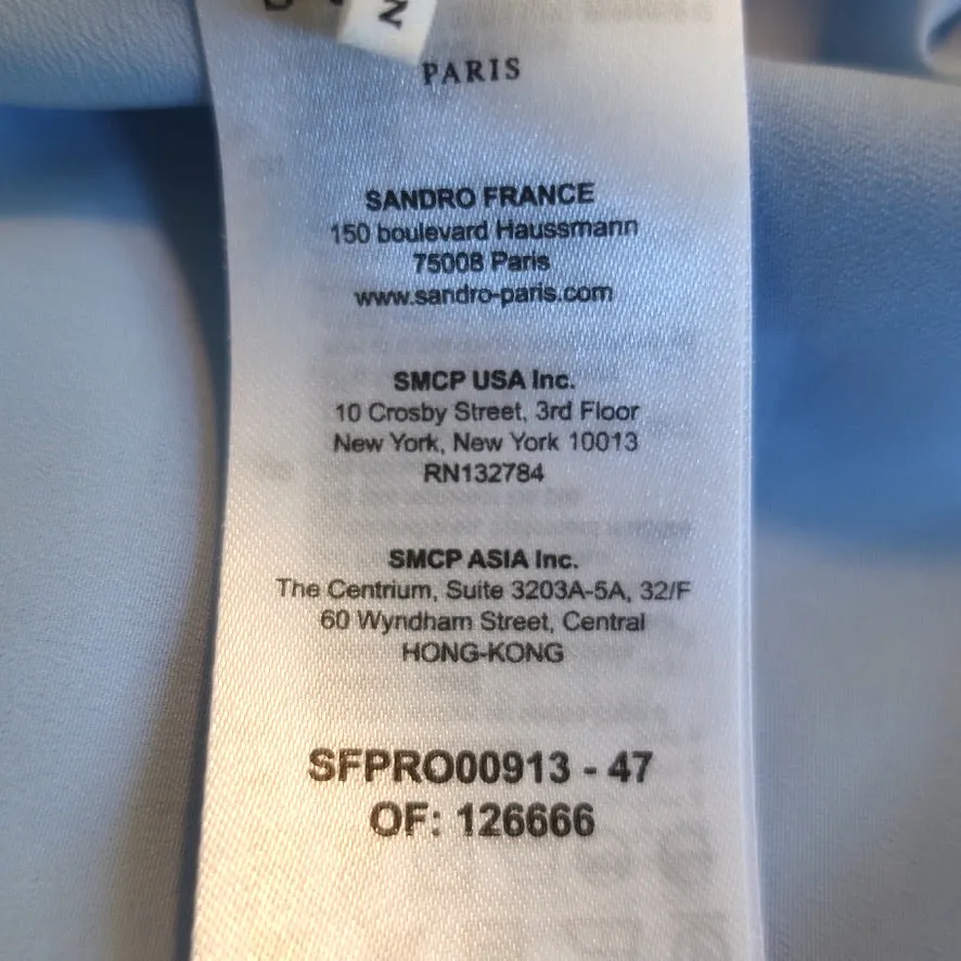 Sandro Sleeveless Maxi Dress Beathe Blue Paisley Print Pleated Crepe Size 40