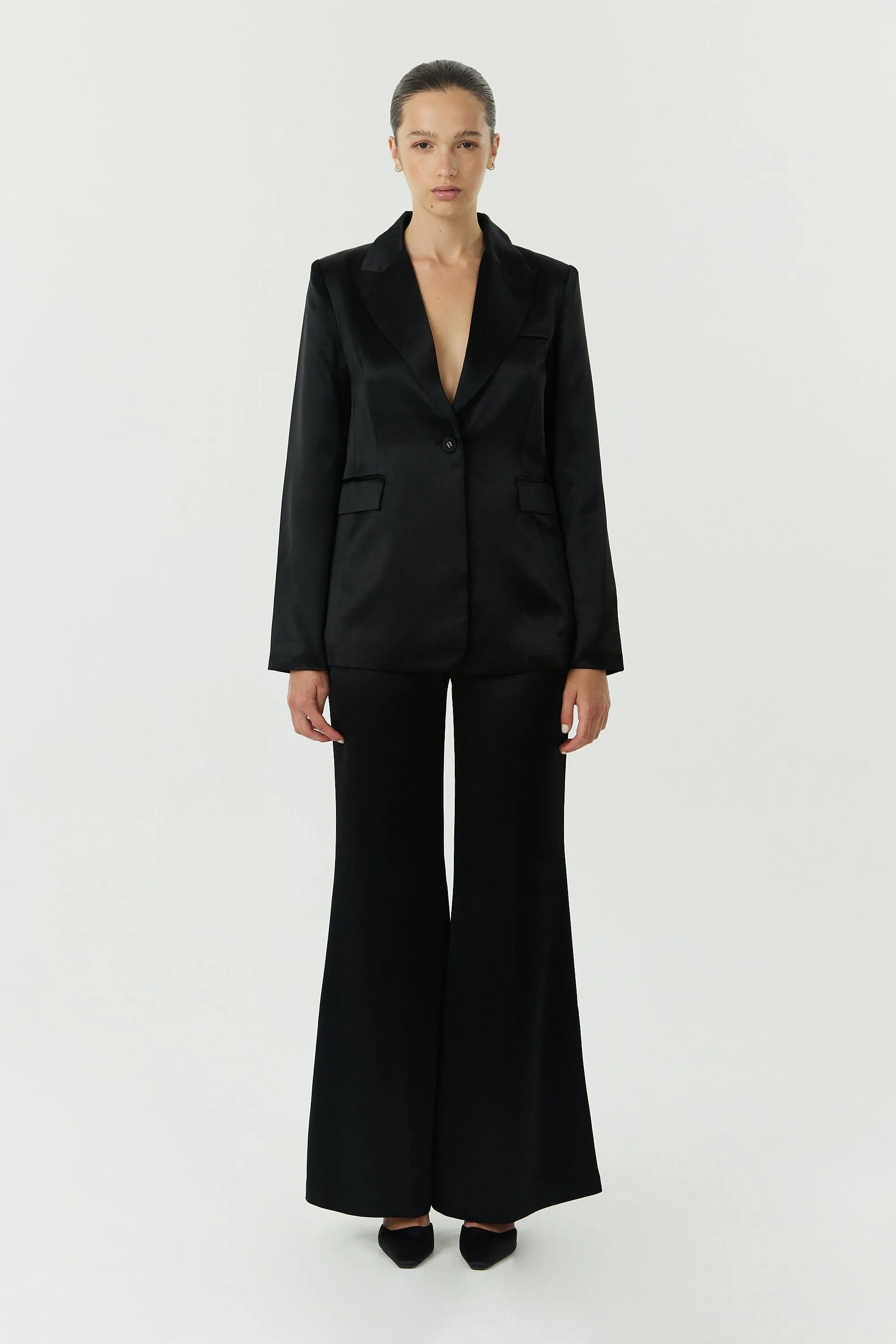 SATIN FLARE TROUSER | BLACK