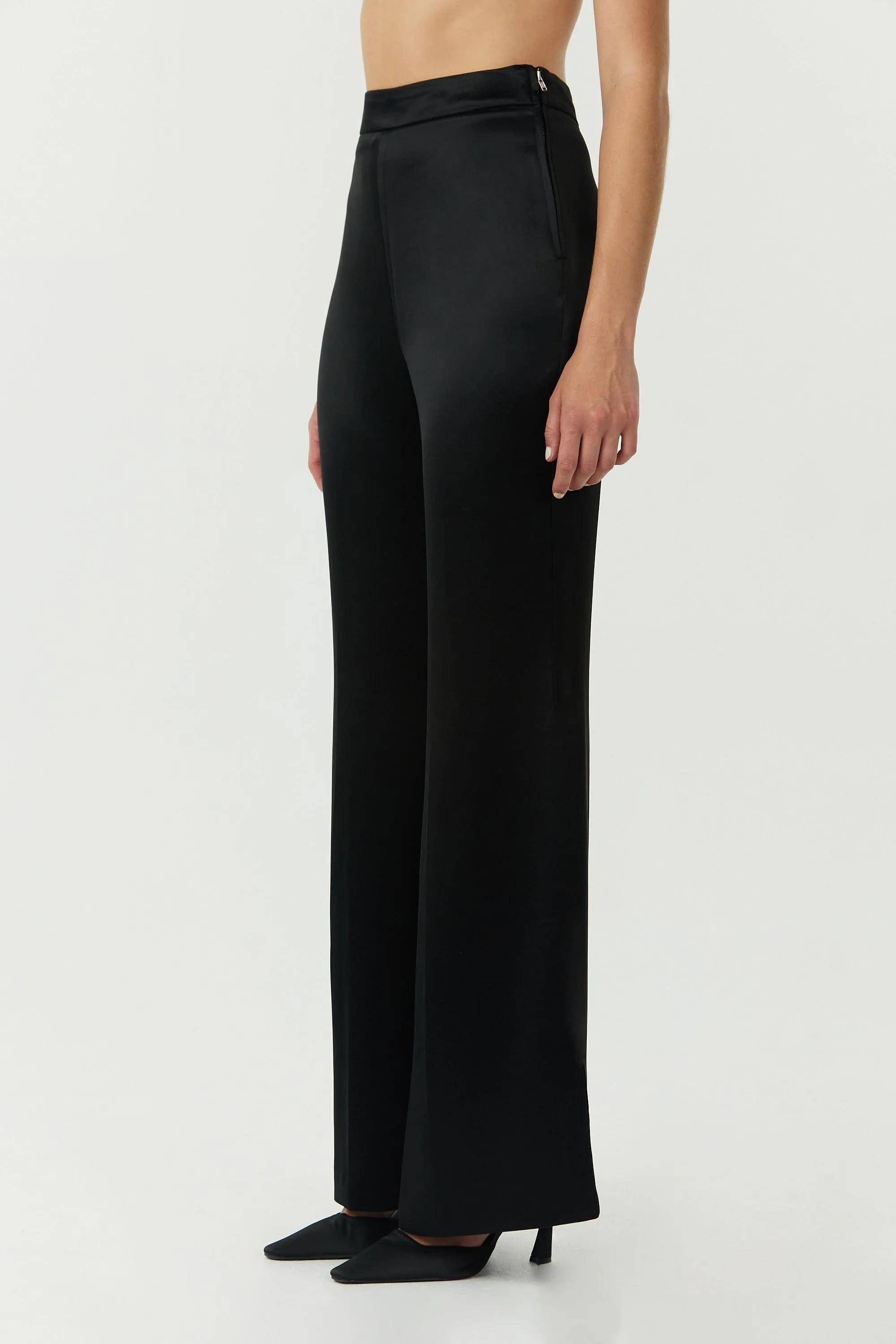 SATIN FLARE TROUSER | BLACK