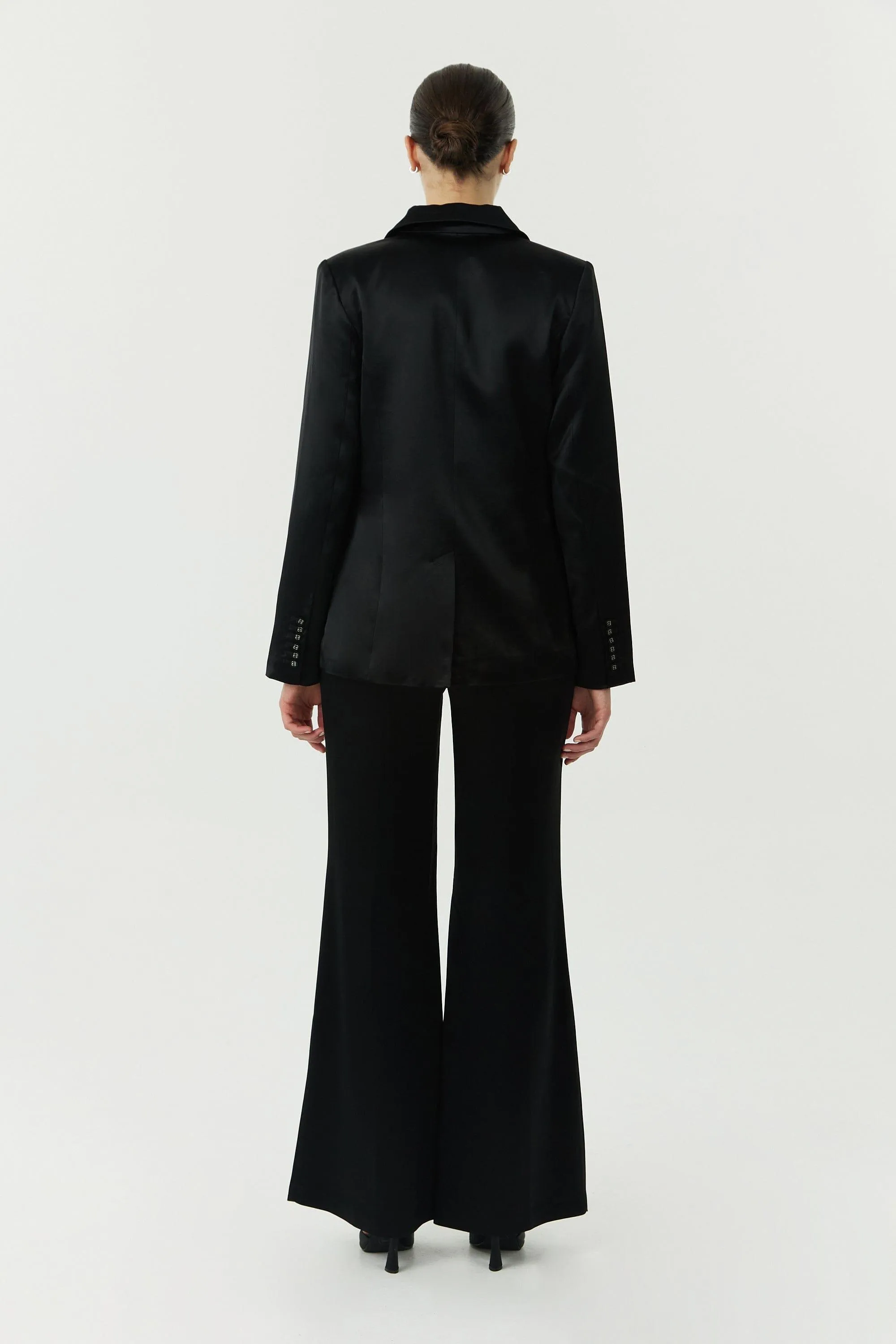 SATIN FLARE TROUSER | BLACK