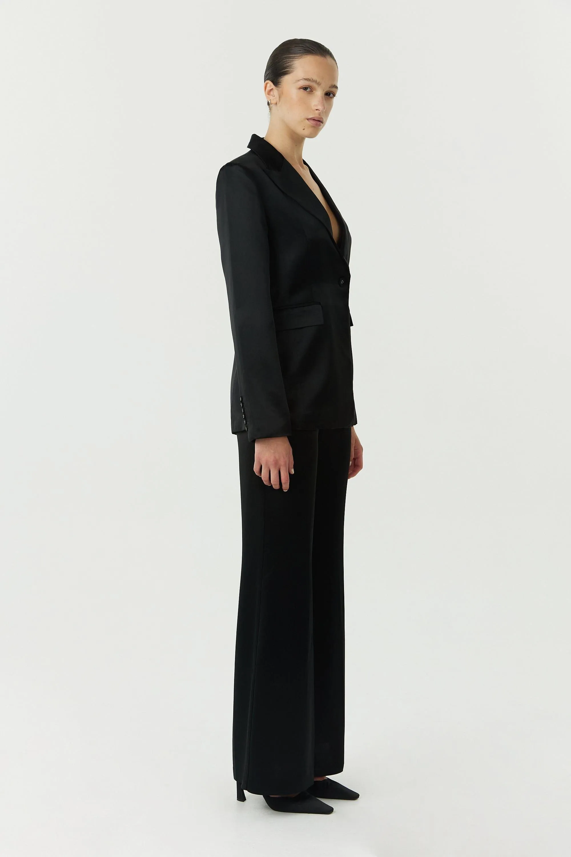 SATIN FLARE TROUSER | BLACK