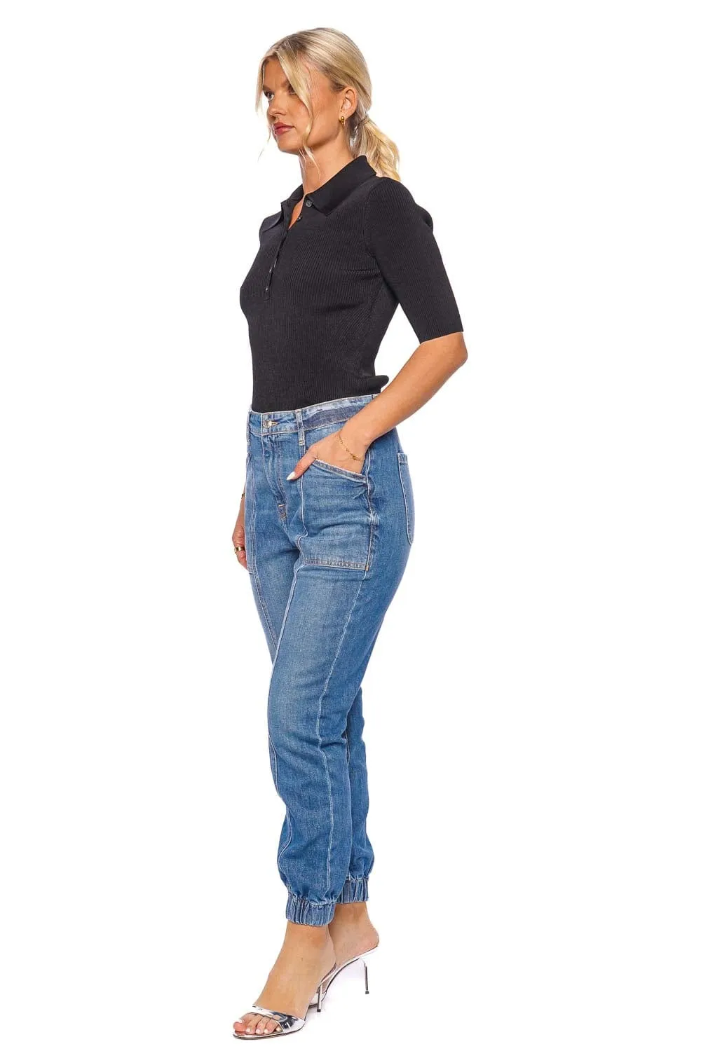Secily Black Knit Polo Top