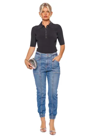Secily Black Knit Polo Top